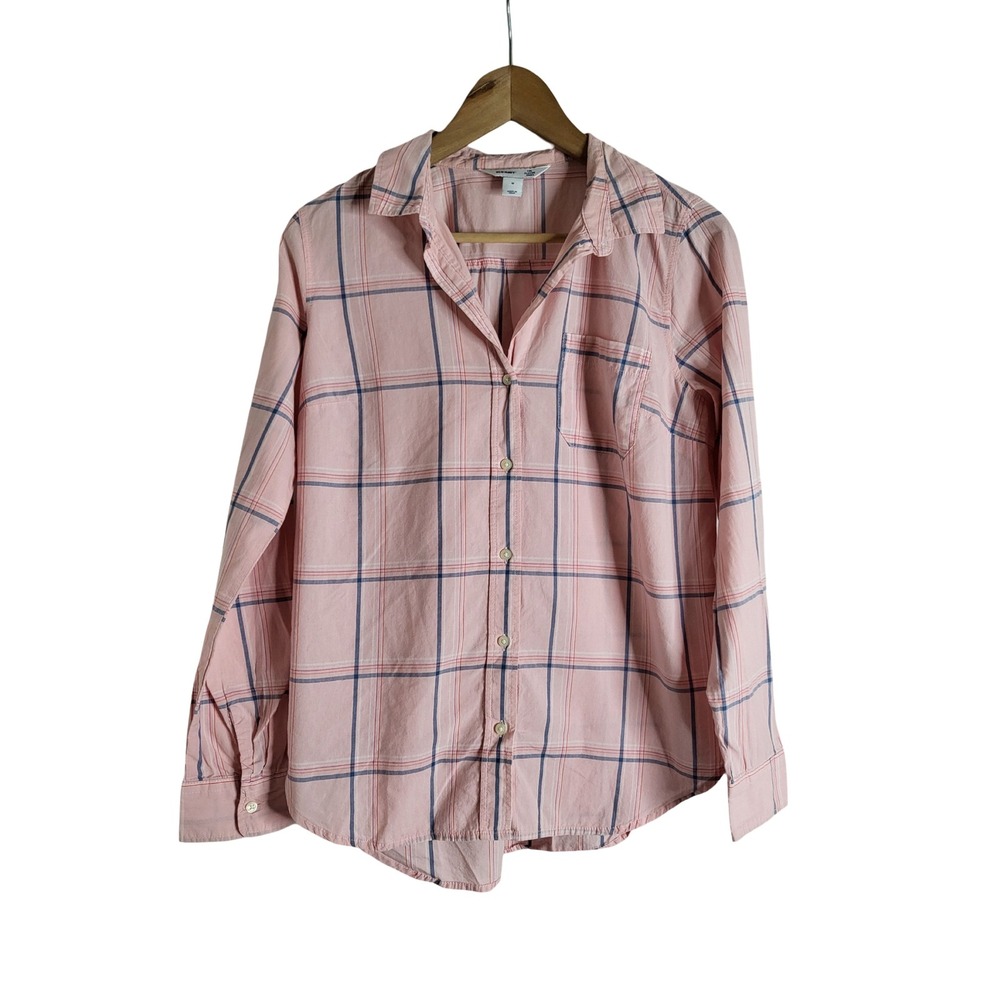 Old Navy The Classic Shirt Pink Plaid Button Down Cotton Top Medium Preppy